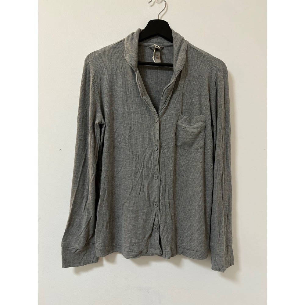 Skims Soft Lounge Sleep Top Women S Heather Grey Minimalist Ribbed Button Up